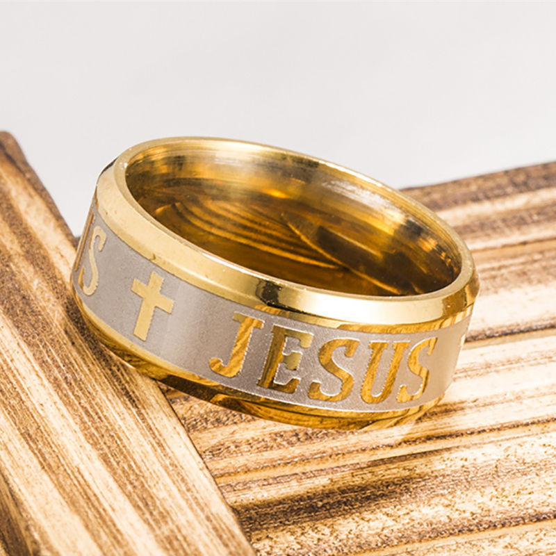 8mm Jesus Cross Prayer Ring Titanium Stainless Steel Men Women's Band ...