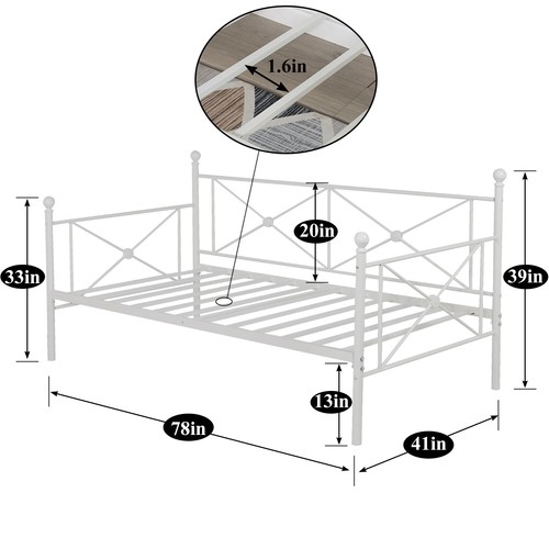 VECELO Twin Size Daybed Frame Metal Sofa Bed Steel Slat Support for Living Room - Picture 15 of 24