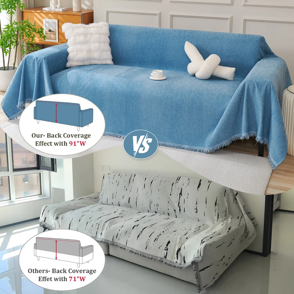 Extra Large Sectional Couch Cover 91"W Chenille Sofa Slipcover w/ Tassel 8 Color - Image 2 of 4