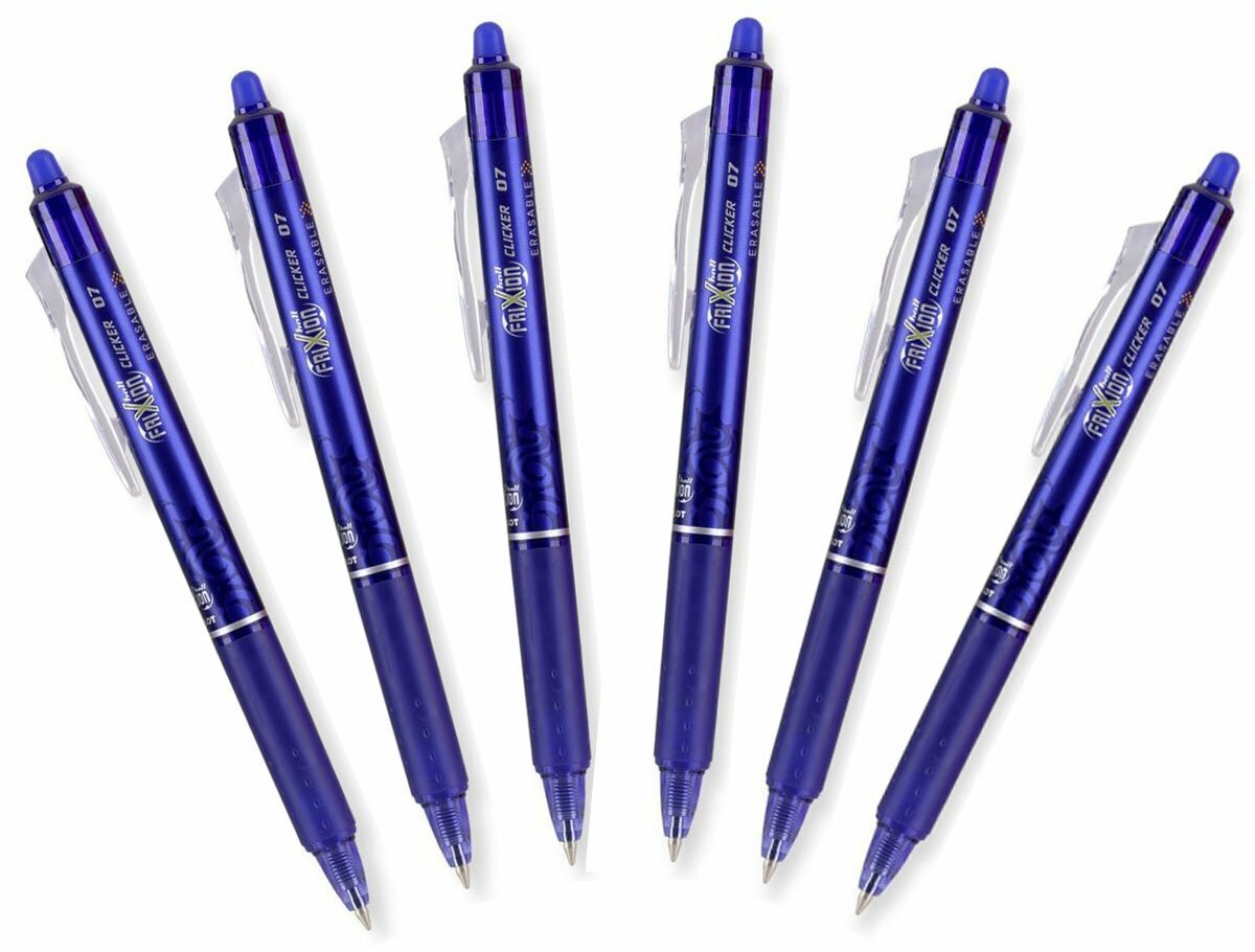 Pilot FriXion Clicker Erasable Gel Pens in Blue - Pack of 6 - NEW