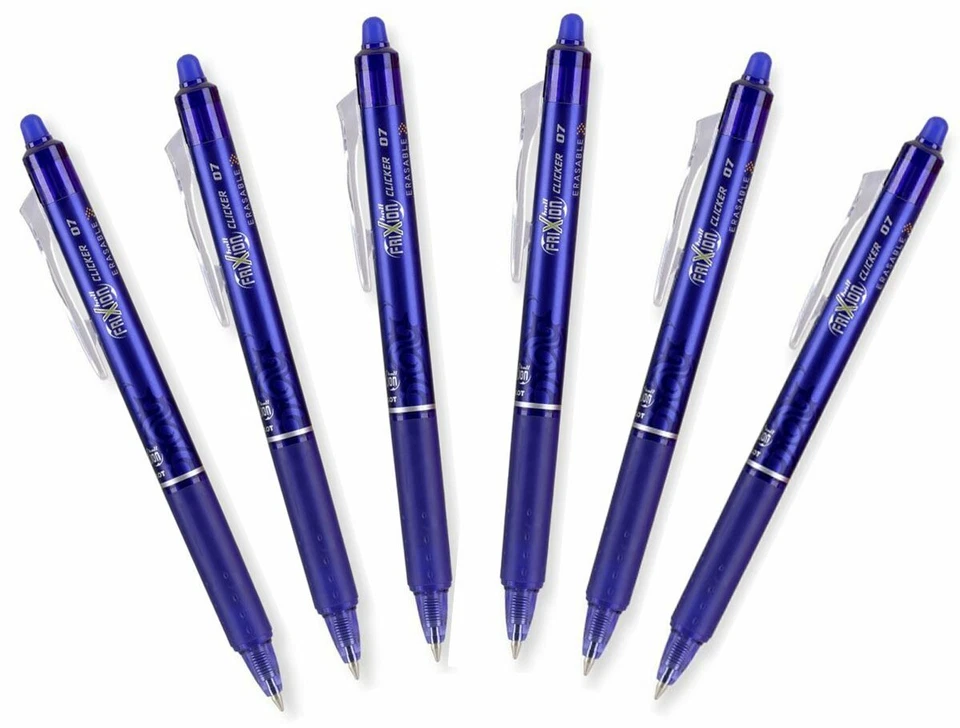 Pilot FriXion Clicker Erasable Gel Pens in Blue - Pack of 6 - NEW