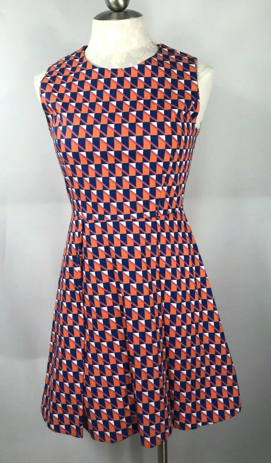 New Kate Spade Saturday size 4 DRESS Fit Flare Stretch Pleats Geometrice Print