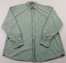 Old Navy Button Up Shirt Men L Large Green White Plaid Pocket Long Sleeve Cotton