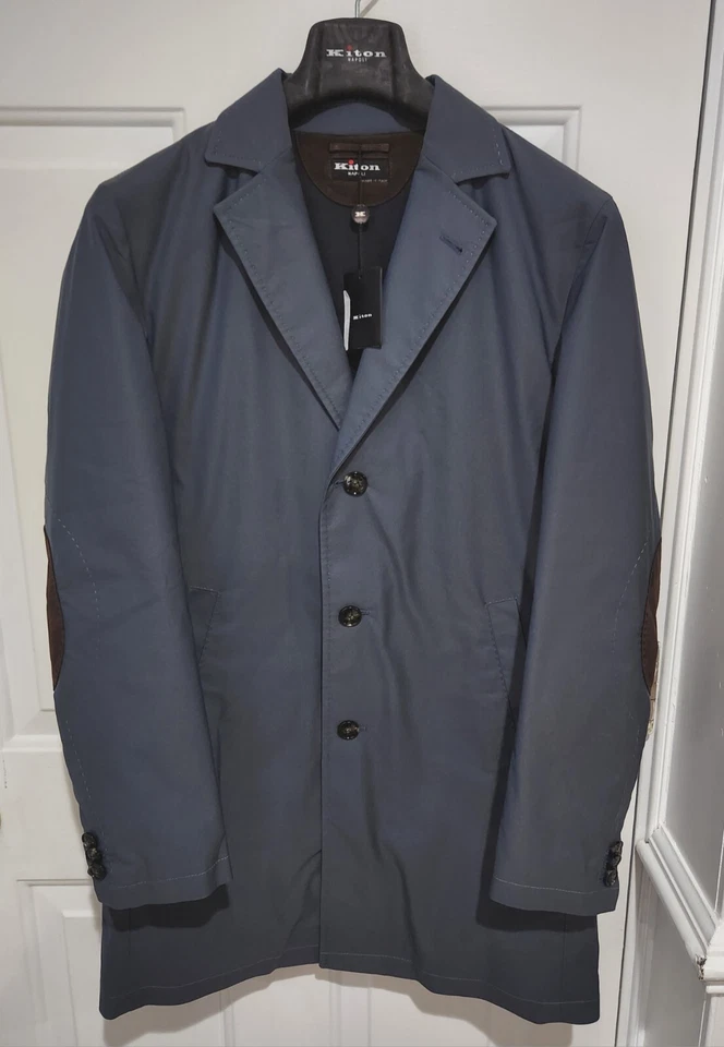 NWT$6k KITON OVERCOAT-36US/46-S-Navy PARKA Jacket-Medium Weight w LEATHER+HANGER - Image 3 of 4