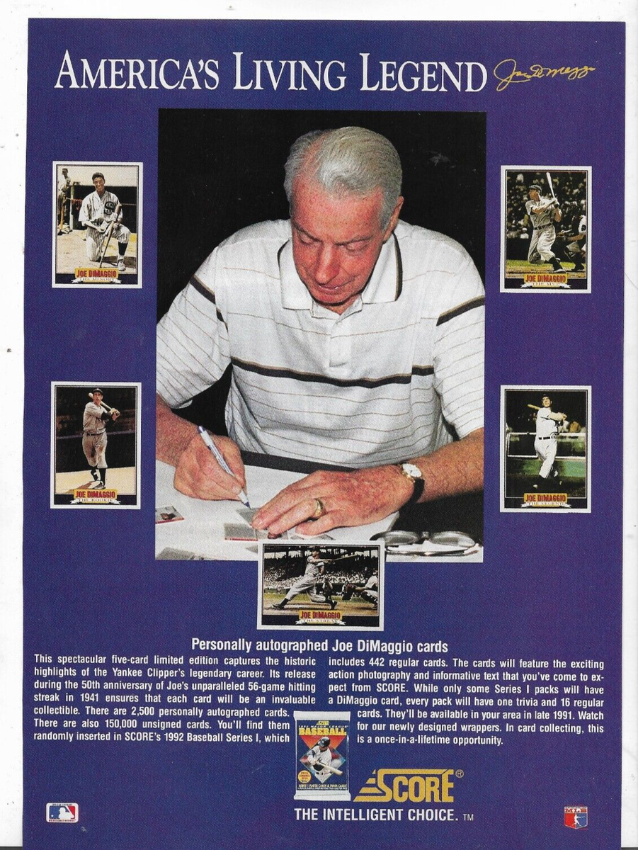 Joe DiMaggio Personally Autographed 1992 Score baseball cards 1992