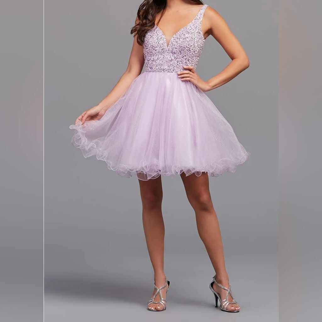 LILAC PURPLE SIZE XS SHORT PROM DRESS GLITTER ROLLED HEM | eBay