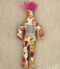 Dammit Doll Plush Floral Print Pink Yarn Hair Stress Reliever Novelty 12"