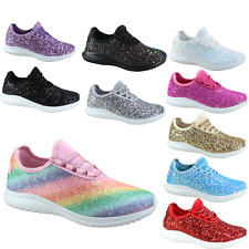 Women's Fashioin Glitter Sparkly Lightweight Metallic Tennis Sneaker Shoes NEW