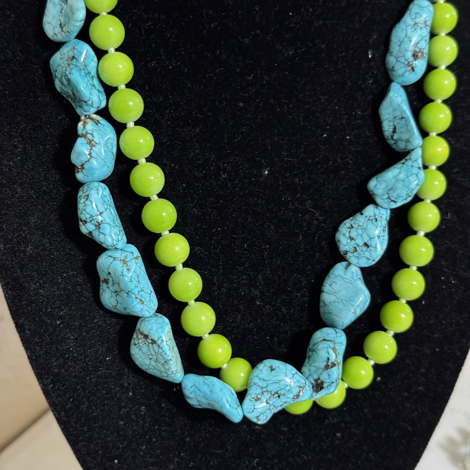 Adjustable Double Stranded Turquoise & Green Glas… - image 4