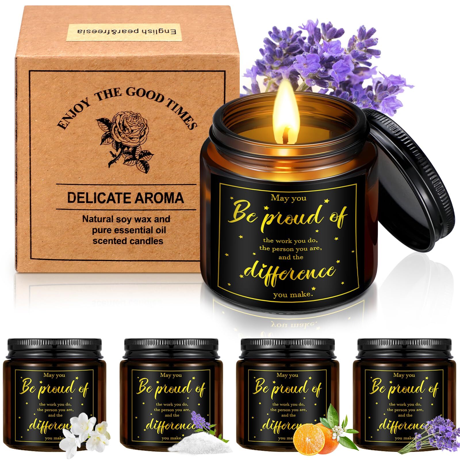 4 Pcs Thank You Gifts Scented Soy Thank You Candles Inspirational Employee Ap...