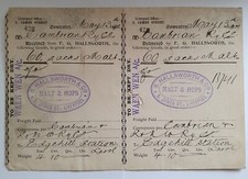 Cambrian Railway Goods Received Sheet F.G Hallsworth Malt & Hops Liverpool 1901