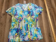 Peanuts Scrub Top, Women's Size Small, Blue, Charlie Brown