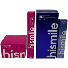 Lot of 4- Hismile- Teeth Whitening Pen & Powder, Brightening Serum, Tooth Gloss