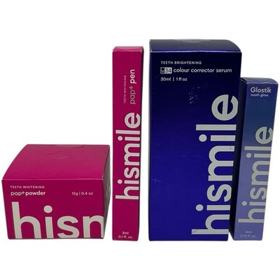 Lot of 4- Hismile- Teeth Whitening Pen & Powder, Brightening Serum, Tooth Gloss