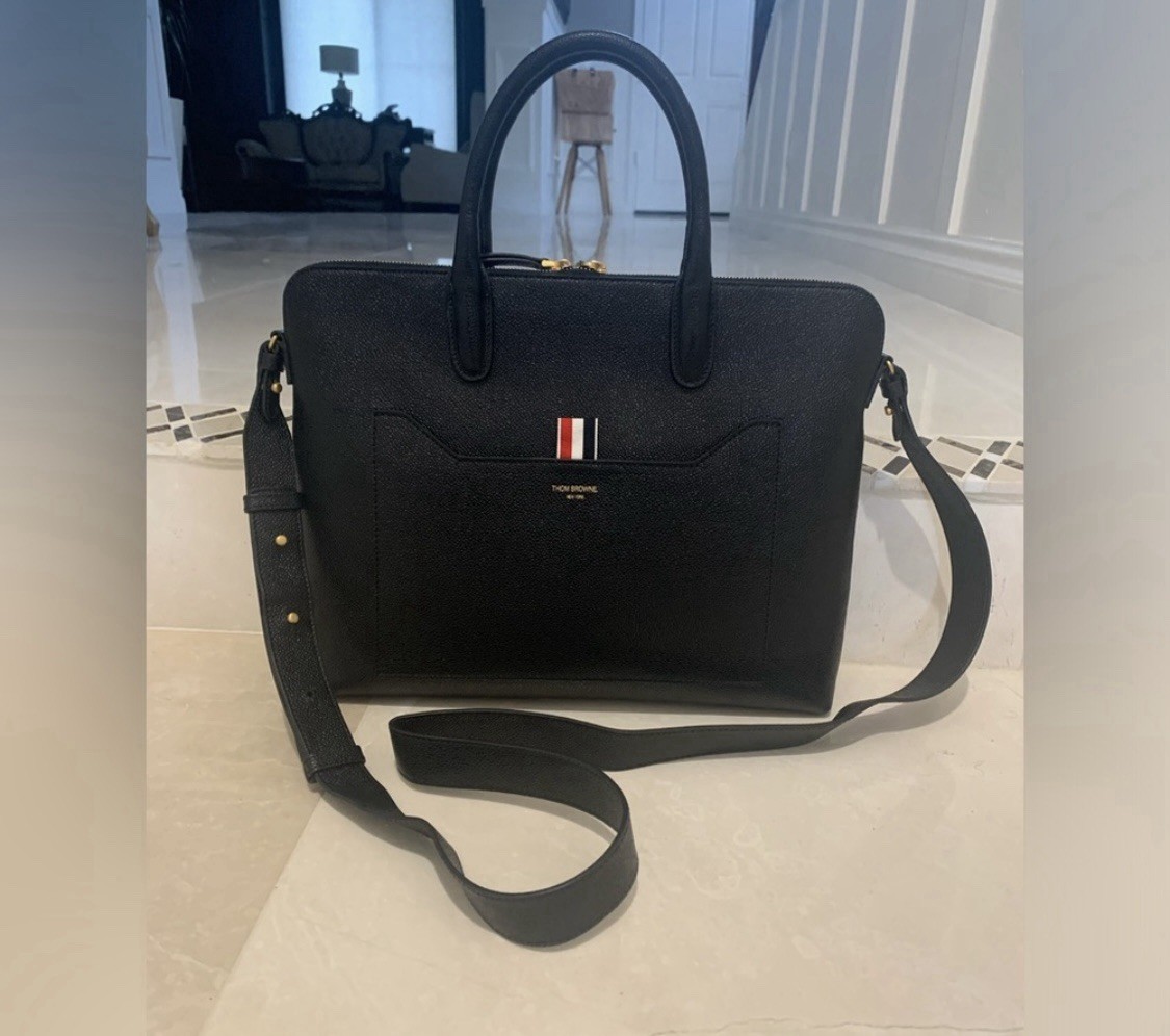 Authentic THOM BROWNE Black Pebble Grain Briefcas… - image 1