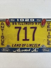 Vintage 1929 Model A Ford Metal License Plate Frame With Antique Plate Vintage 1929 Model A Ford Metal License Plate Frame With Antique Plate
