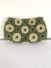 Per Una Women's Lightweight Green Beige Circle Woven Straw Clutch Bag Beach Bag