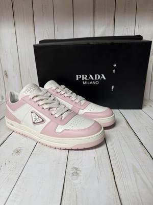 Prada Spazzolato Rois Triangle Logo  Downtown Sneakers White/Pink Sz 41 / 11
