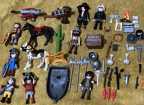 VINTAGE Toys Playmobil Action Figures Western Pirate Knights Weapons Horses Lot