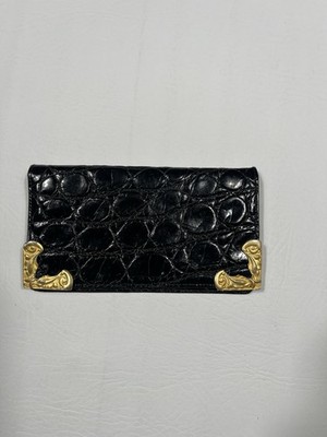 VTG Glen Miller for Ann Turk Wallet Black Croc Leather Gold Baroque Slim