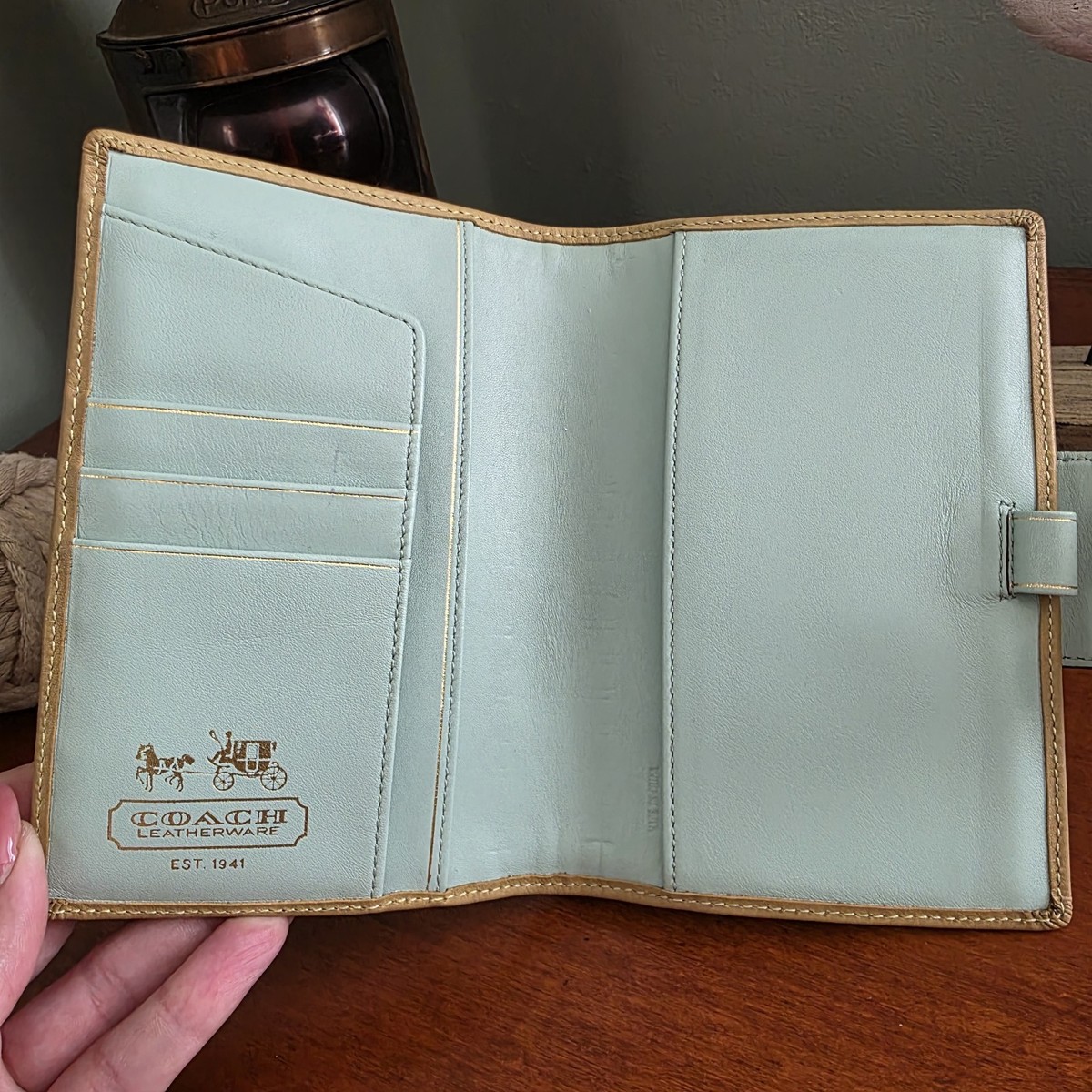 Coach Legacy Turnlock Agenda Cover Seafoam Teal Leather Planner