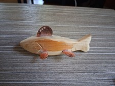 Hand-Carved Wood Fish w/ Copper Fins Weighted Folk Art ~4.5” Vintage