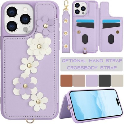 For iPhone 17 16 15 14 Plus 13 12 Pro Max Card Holder Case Crossbody Wrist Strap