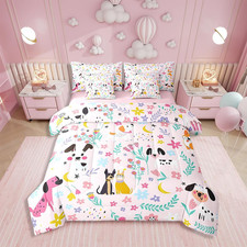 Colorful Cartoon Dog Bed Set for Kids - 7 Piece Twin Comforter  Sheets