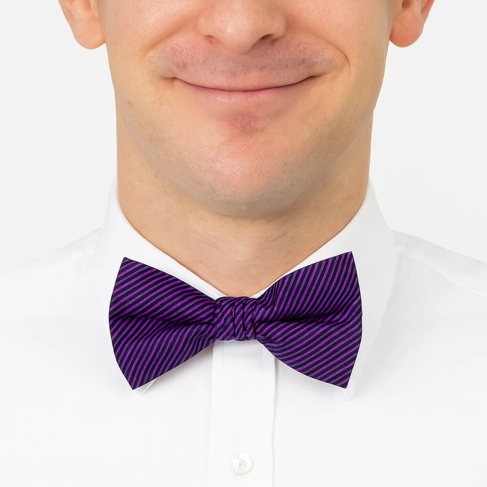 Purple Striped Bow Tie Ready Pre Tied Adjustable Boxed St George Dresswear - Image 4 of 4