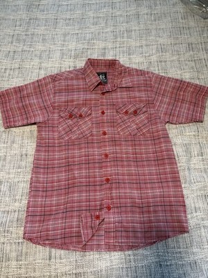 7E2 Evolution in Design Button Up Shirt L Men's Short Sleeve Red Plaid