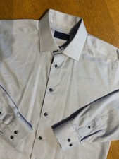 David Donahue Dress Shirt 16 34/35 Blue White Micro Check Cotton Mens