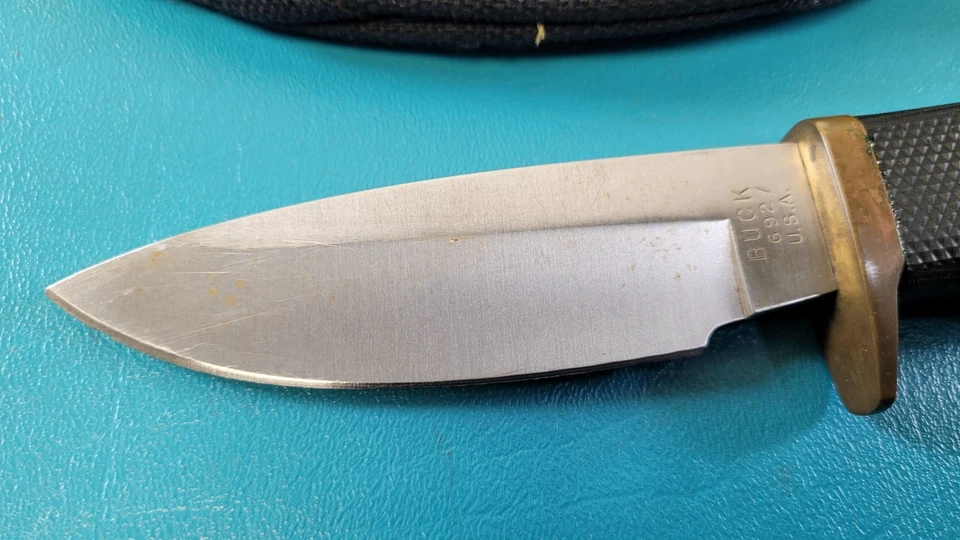 Buck 692 / Vanguard Knife + Scabbard Rubberized Brass Handle c. 1993  TR536 - Image 4 of 4