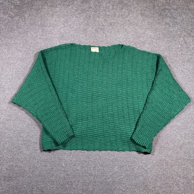 Kerisma Sweater Womens M/L Green Textured Knit Boat Neck Batwing Boho G893