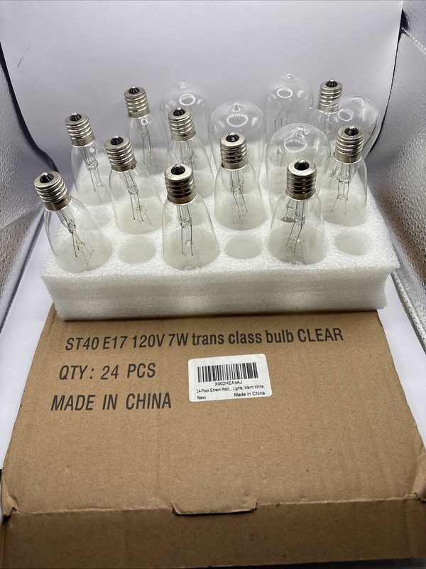15-Pack Edison Replacement Light Bulbs, 120V 7W E17/ ST40 15pk Clear Warm White