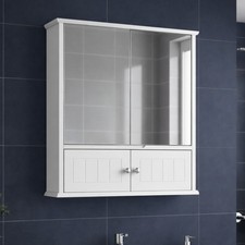 Mirror Bathroom Wall Cabinet White Modern Storage Cupboard With Doors & Shelf