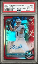 2021 Bowman U University Will Levis Chrome Prospect Auto Red Refractor /5 PSA 8