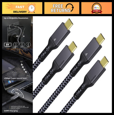 2 Pack 3.3FT Thunderbolt 4 Cable - 40Gbps Data Transfer, 240W Charging, 8K/5K Di