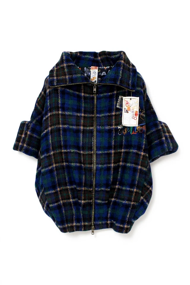 Abrigo para mujer Desigual EU40 azul tartán mezcla de lana talla grande bordado kimono Foto 2 de 4