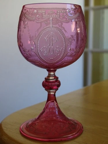 BOHEMIAN OR BACCARAT 19 th ONE OLD  PORT WINE GLASS  CRYSTAL COLORED  RED