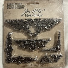 NEW Tim Holtz Idea-ology Ornate Metal Vignette Accents - 6 Pieces -  TH93687