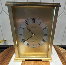 Seiko QF002G Quartz Westminster Chime Mantel Clock Gold Roman Numerals