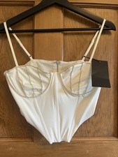 Silk top Diamanté Crop Top Size Med BNWT White Adjustable Strap Zip Back