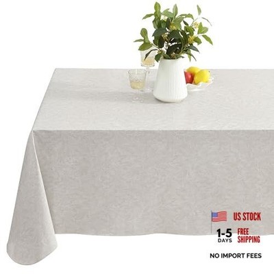 Napa Leaf Vinyl Flannel Backed Tablecloth, 52 x 70'' x 52'' (Rectangular) Beige