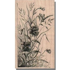 Wood Rubber Stamp, Wild Flowers, Flower Stamp, Garden, Nature, Grass, Background