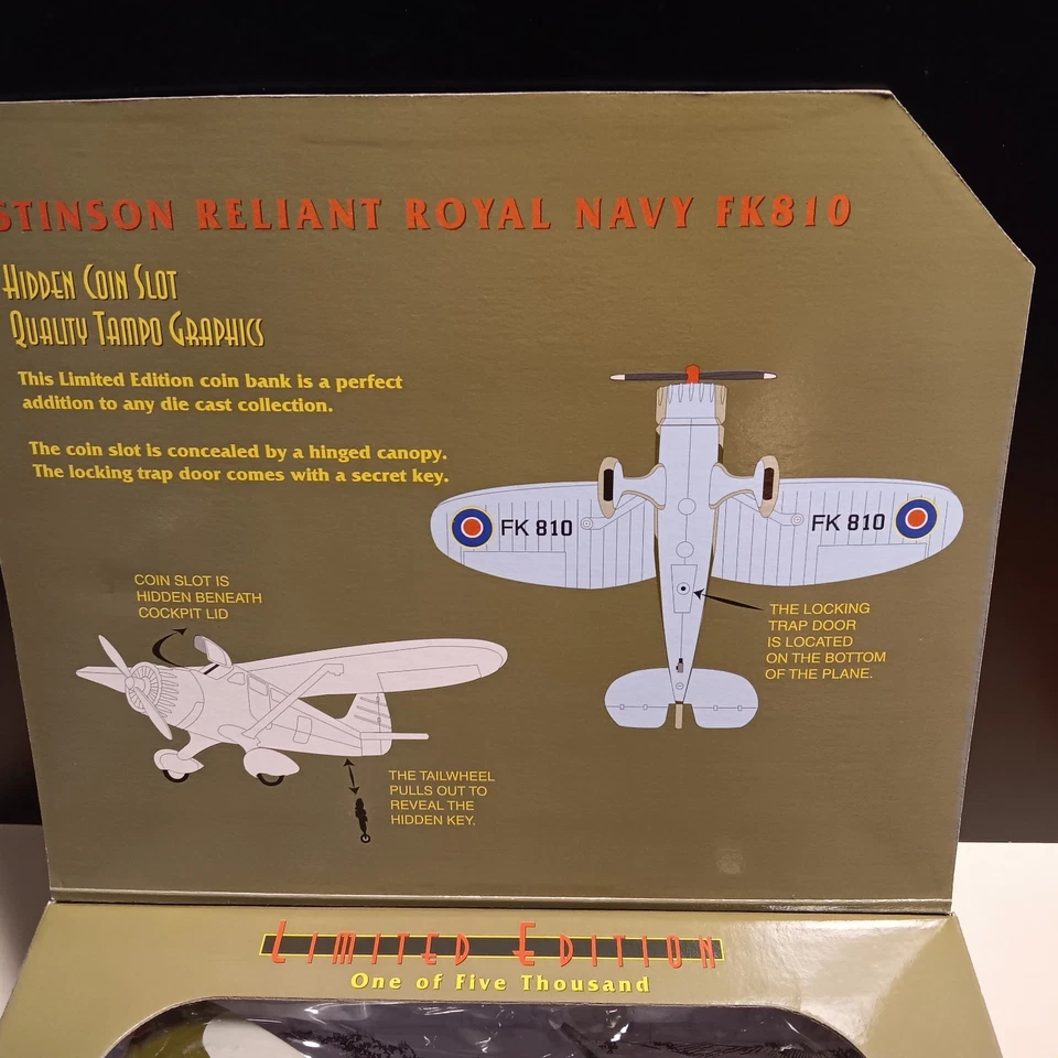 Gearbox Stinson reliant Royal Navy FK 810 limited edition Airplane Coin Bank - Image 2 of 4