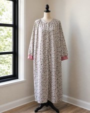 Vermont Country Store Long Flannel Nightgown Pink Floral LS Pockets Buttons 1XL