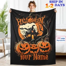 Personalized Halloween Blanket Custom Name – Ghost Pumpkin Skeleton Fleece Throw