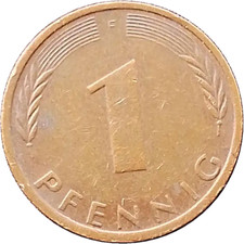 Germany 1 Pfennig Coin 1973 F Stuttgart Mint Mark / Oak Sapling. KM# 105.