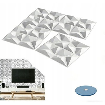 12 Stück 3D Wall Panels 50 × 50 cm Gaming Zimmer Wand Deckel 3D Optik Diamant