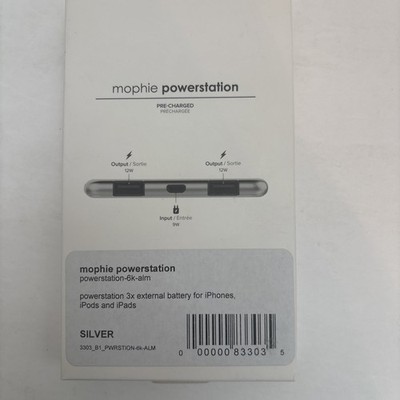 NEW MOPHIE POWERSTATION PWRSTION -6 6K SILVER PORTABLE USB PORT POWER
